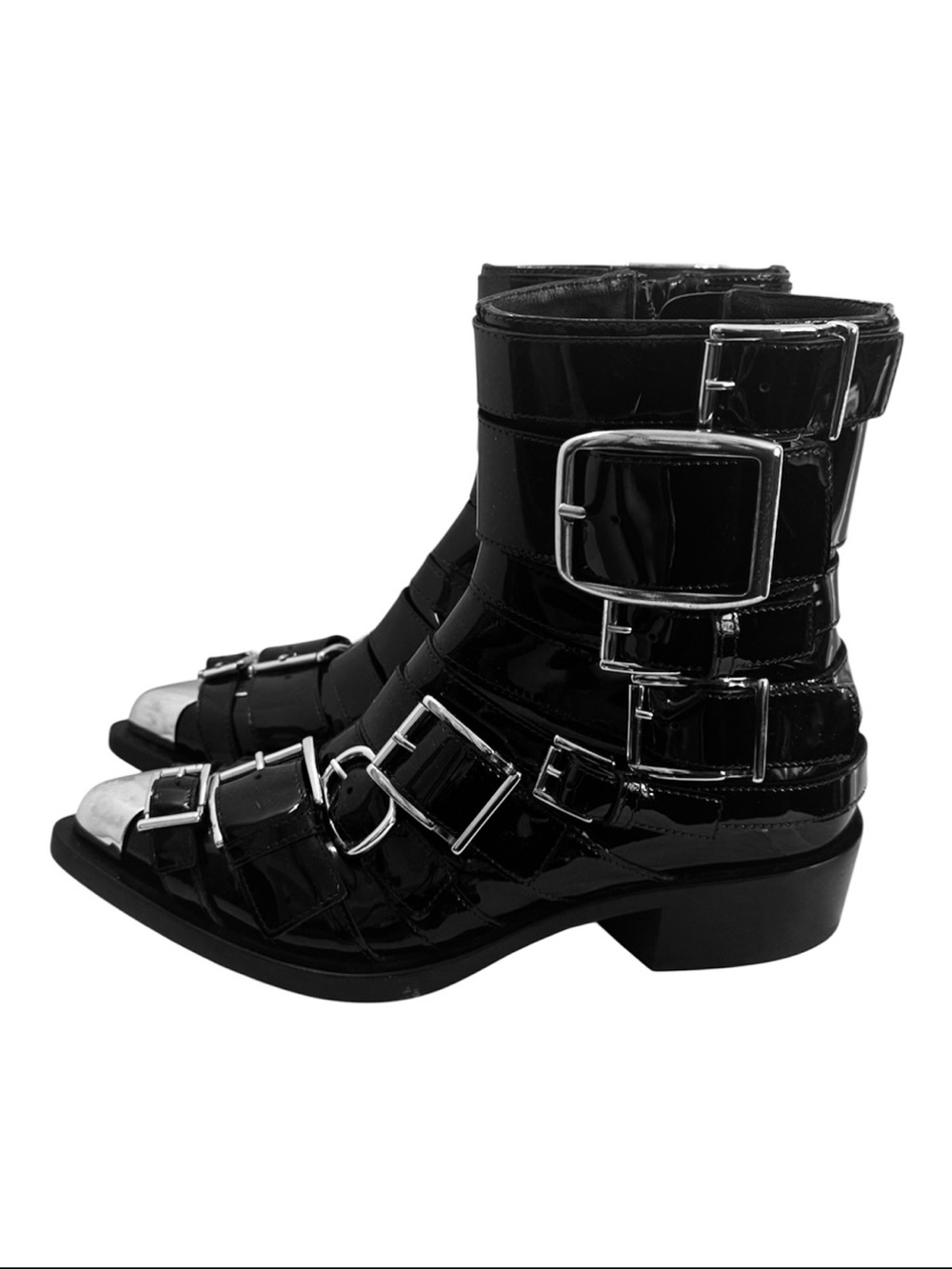 Alexander McQueen Strappy Punk Ankle Bootie in Black & Silver NWOB Size 37 US 7 - Picture 4 of 13